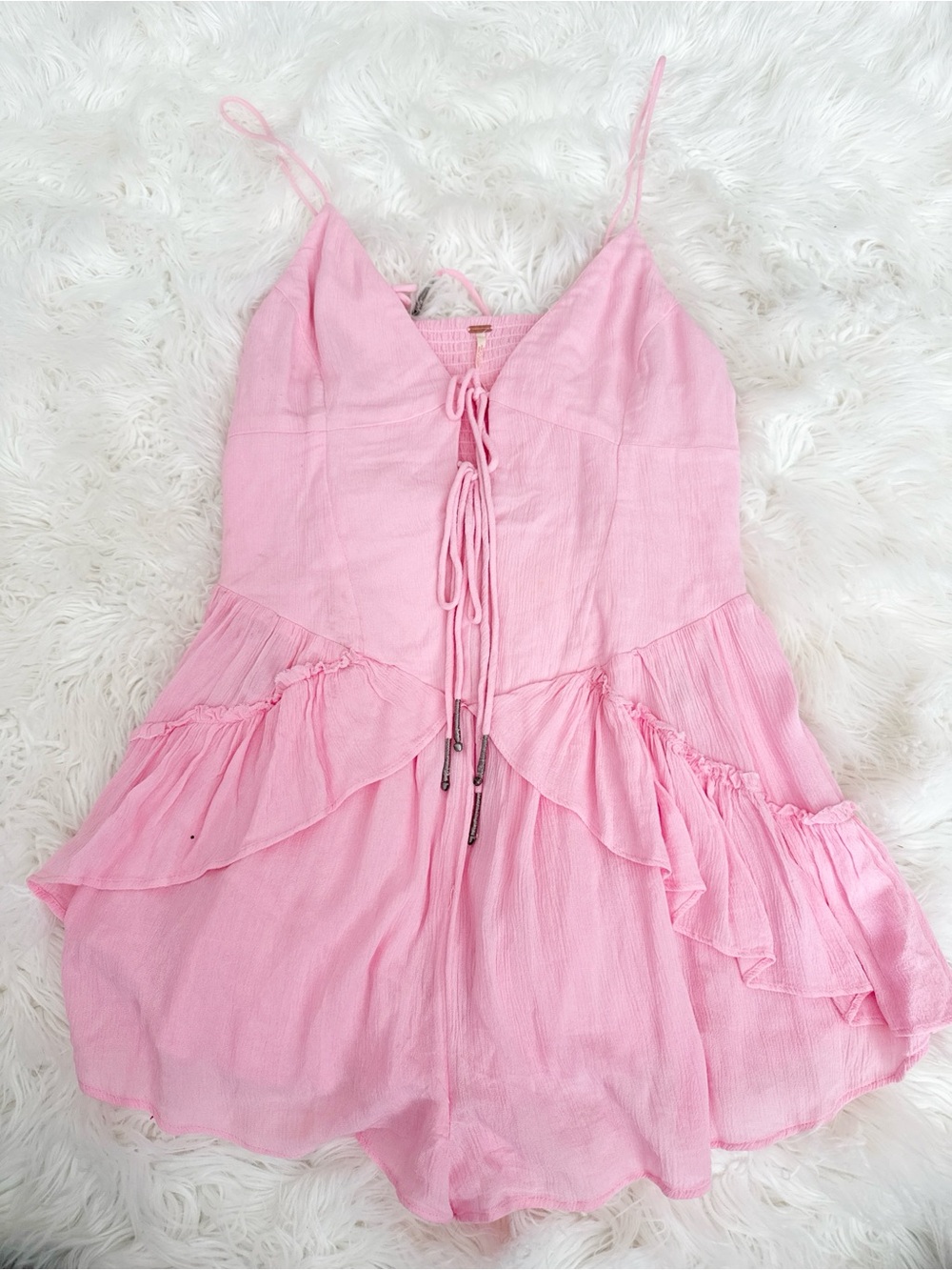 Free People Pink Ruffle Tie-Front Mini Sundress